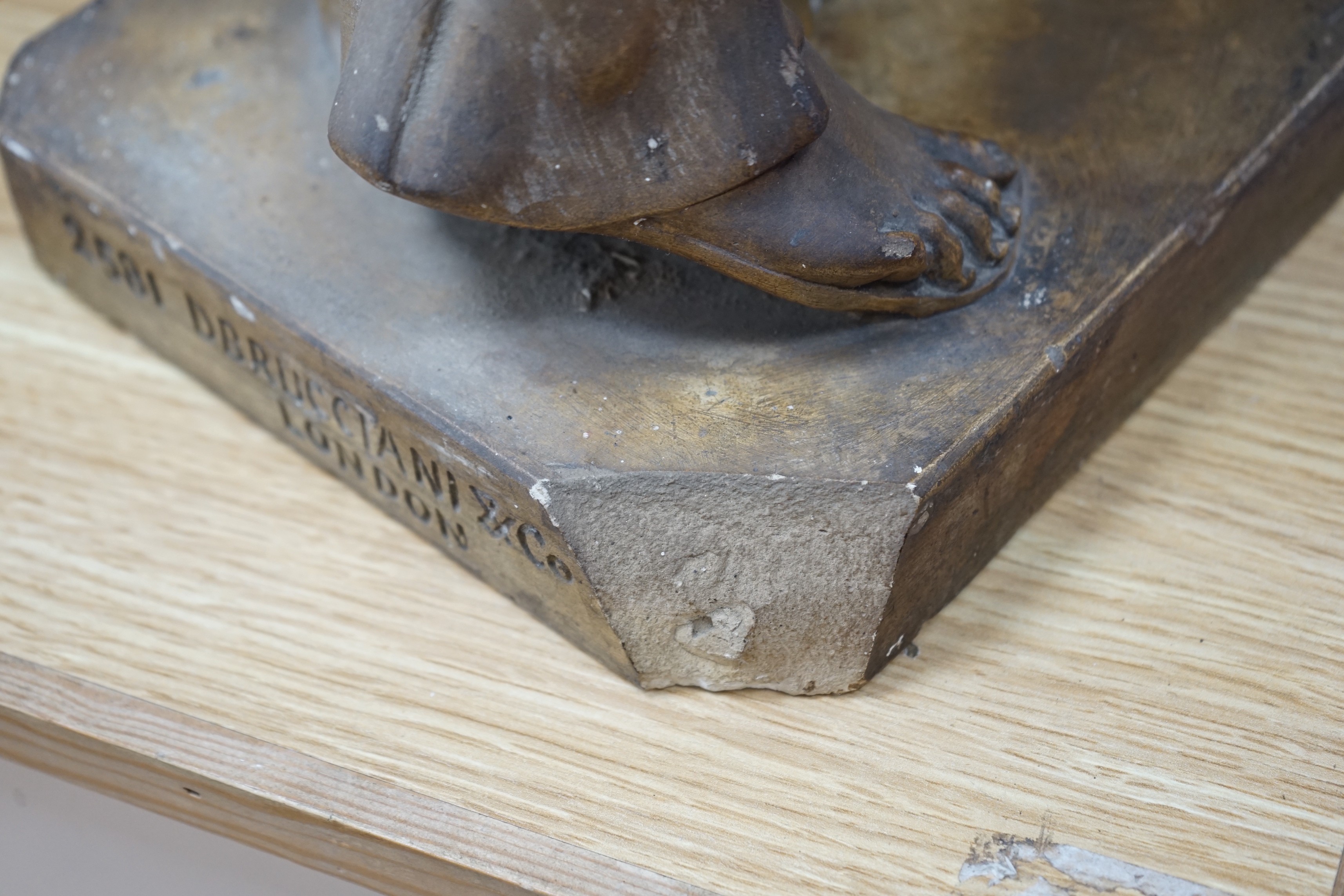 A plaster female figure, after the antique, inscribed ‘2581 D Brucciani & Co, London’ 70cm tall